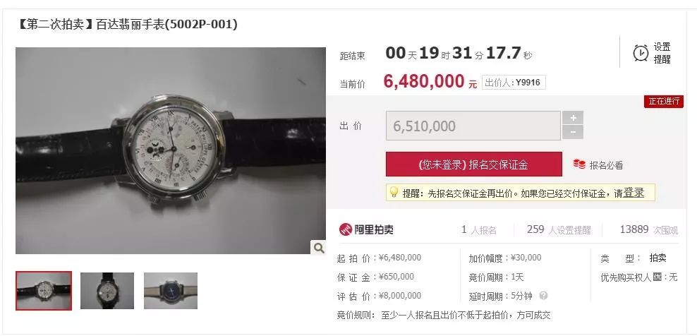 648万起，落马厅官受贿手表降价再拍卖