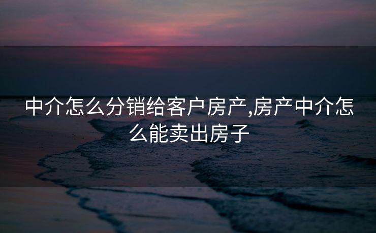 中介怎么分销给客户房产,房产中介怎么能卖出房子