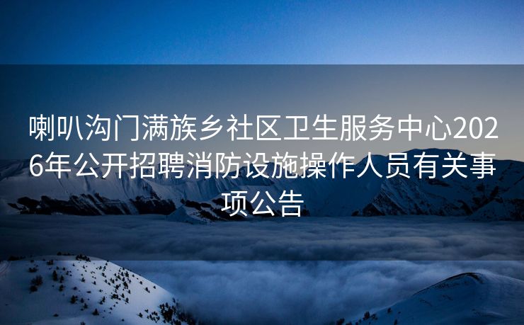 喇叭沟门满族乡社区卫生服务中心2026年公开招聘消防设施操作人员有关事项公告