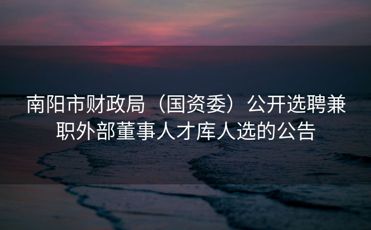 南阳市财政局（国资委）公开选聘兼职外部董事人才库人选的公告
